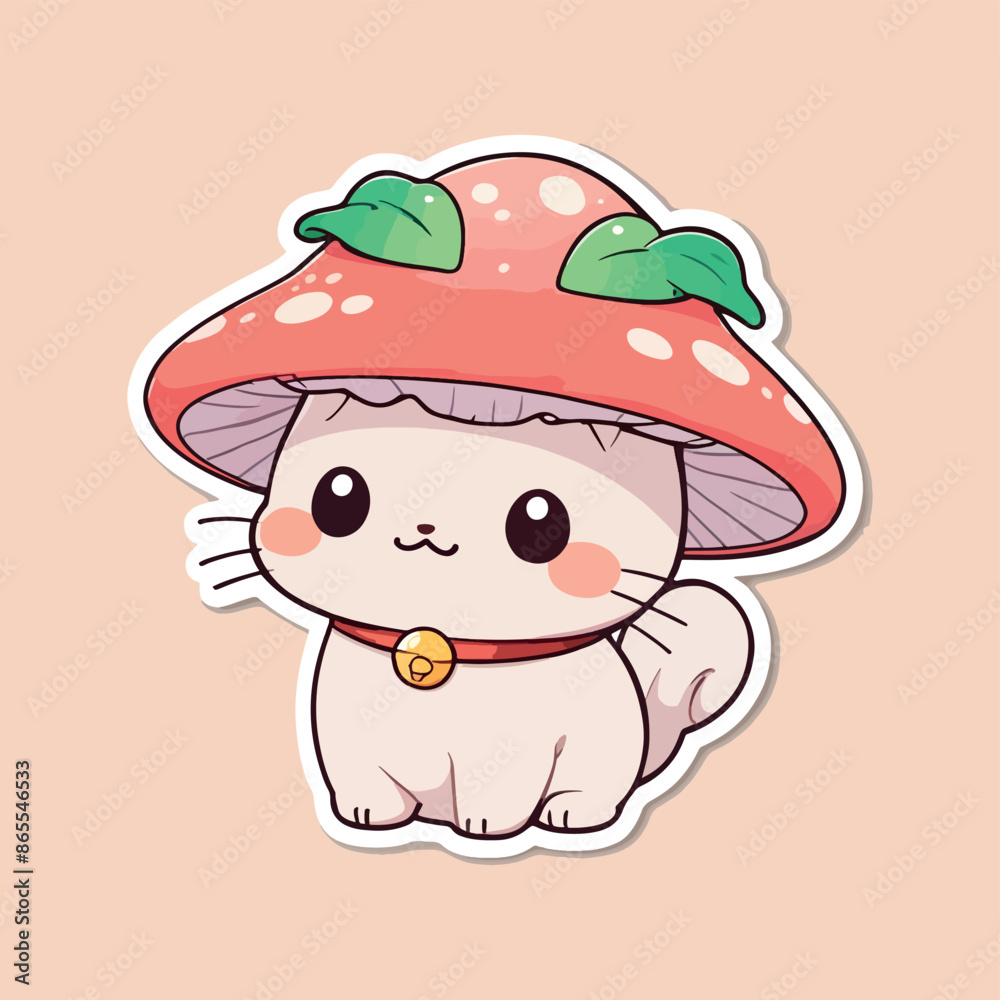 Sticker Cat with adorable mushroom dress Sticker Cat with adorable mushroom dress