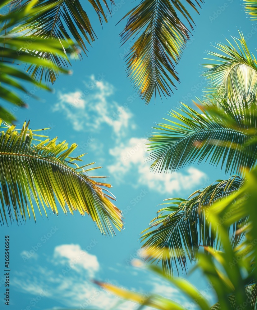 Fototapeta premium Palm Leaves Against Blue Sky
