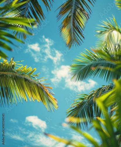 Palm Leaves Against Blue Sky