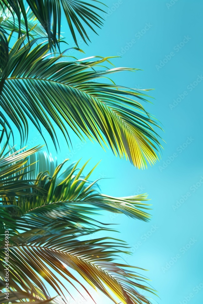 Fototapeta premium Palm Fronds Against Blue Sky
