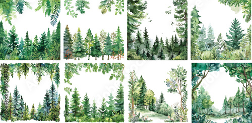 forest frame border watercolor clipart