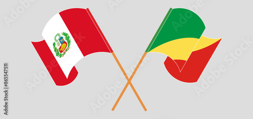 Crossed and waving flags of Peru and Republic of the Congo