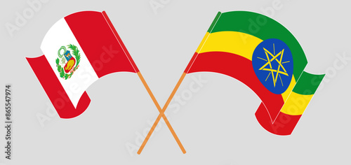 Crossed and waving flags of Peru and Ethiopia