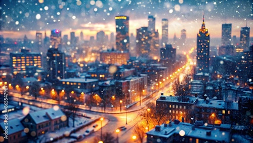 Wallpaper Mural Snowy Cityscape with Golden Lights at Dusk Torontodigital.ca