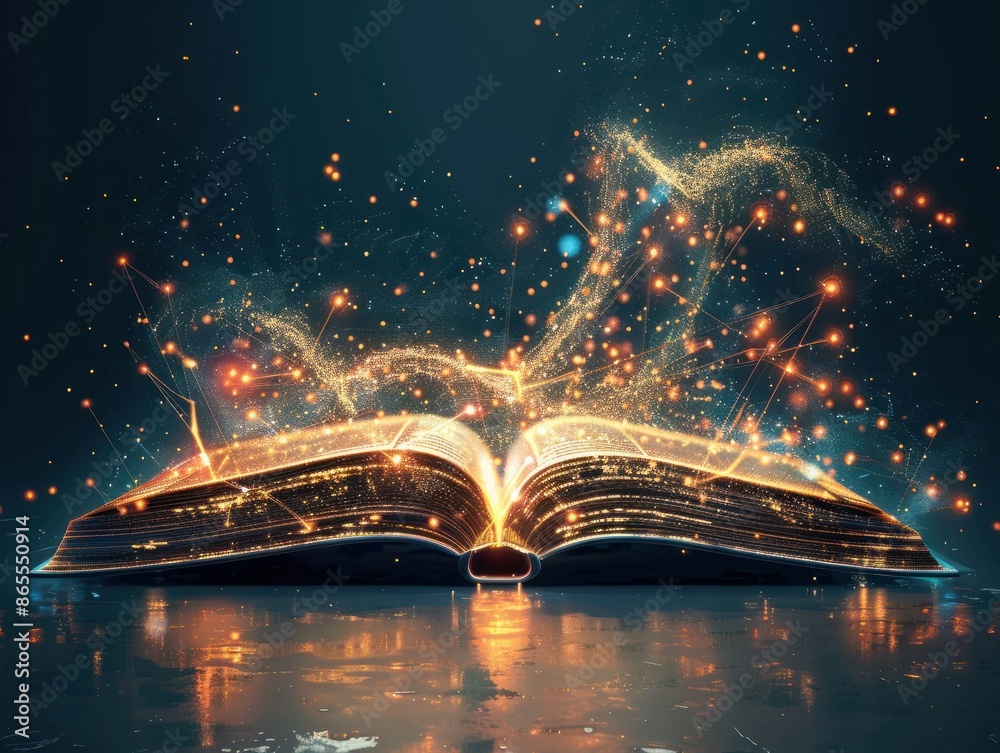 custom made wallpaper toronto digitalModern digital open book for learning in digital futuristic style. AI generated image