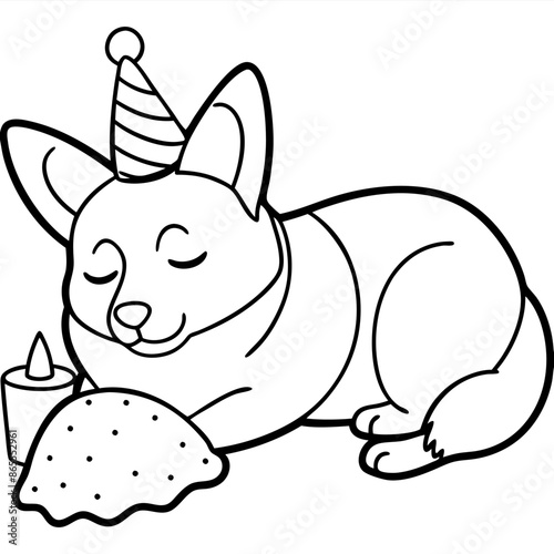 Corgi dog breed vector black line