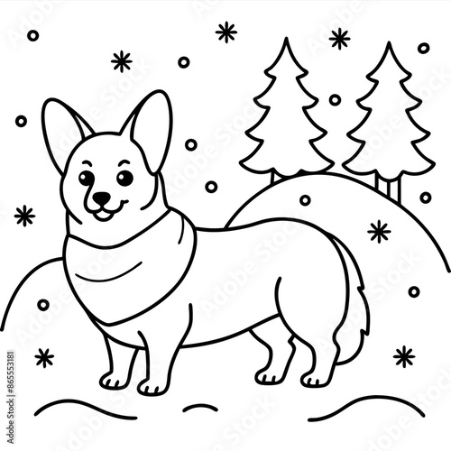 Corgi dog breed vector black line