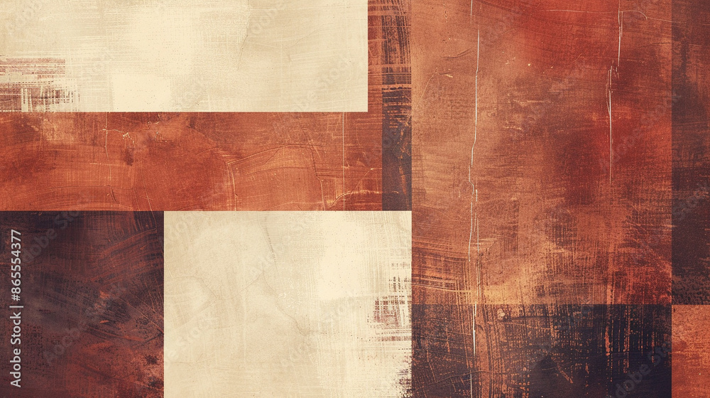 Obraz premium Dark chestnut brown, burnt sienna, & soft cream Suprematism art background