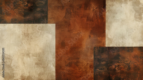 Dark chestnut brown, burnt sienna, & soft cream Suprematism art background
