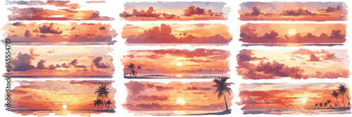 sunset watercolor clipart