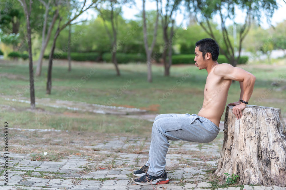Asian handsome man big muscle workout outdoor,Sport concept Asian handsome man big muscle workout outdoor,Sport concept
