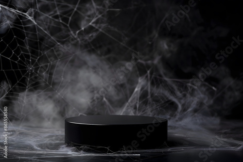 empty podium halloween black background. generative ai