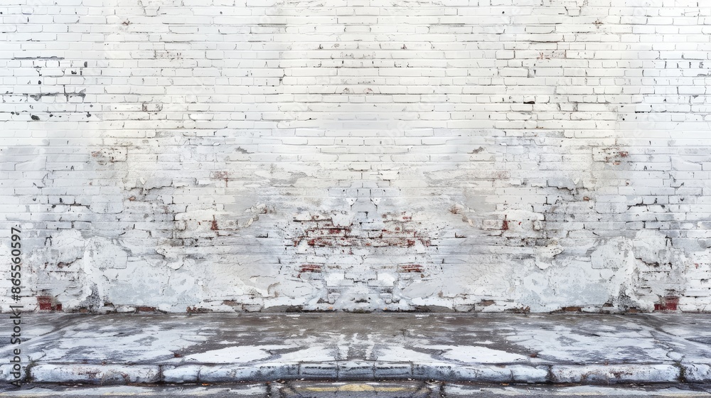 Obraz premium A brick wall with a white background. The wall is empty and has no decorations. The wall is made of bricks and has a rough texture