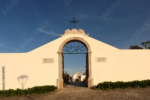 entrance door and facade of the Ourem cemetery, Beiras region, Portugal photo