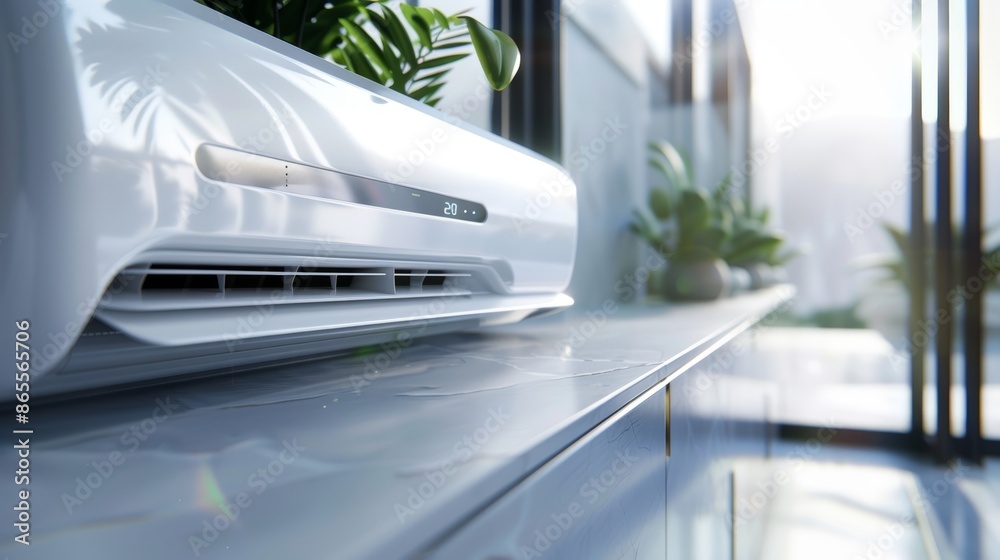 Sleek Modern Air Conditioner in High-Tech Home Setting with Smart Devices Sleek Modern Air Conditioner in High-Tech Home Setting with Smart Devices