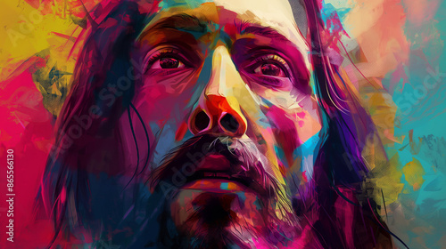 Jesus Cristo. Retrato colorido. Pintura digital. photo