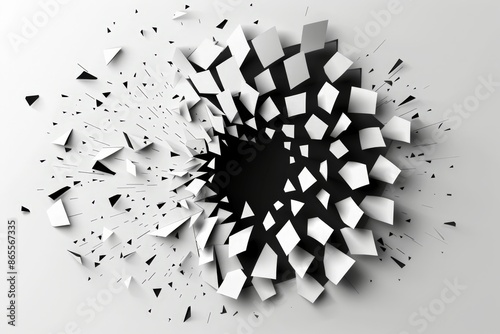 Explosive Black and White 3D Shatter Effect on Neutral Backdrop