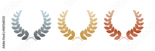 Set of gold, silver and bronze rating frames with laurel wreaths. First, second, third place.  Vector illustration photo