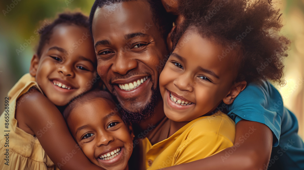 A joyful family portrait with a smiling parent and children sharing a close, affectionate hug. A joyful family portrait with a smiling parent and children sharing a close, affectionate hug.