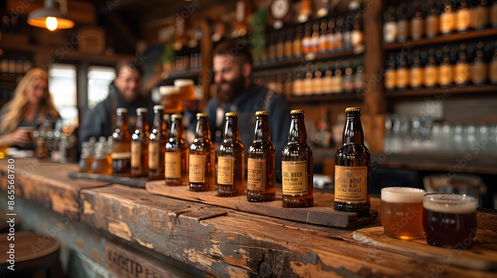 Cozy bar scene with craft beer and wooden elements. Cozy bar scene with craft beer and wooden elements.