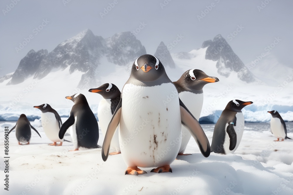 Obraz premium Gentoo Penguins on Island in Antarctica