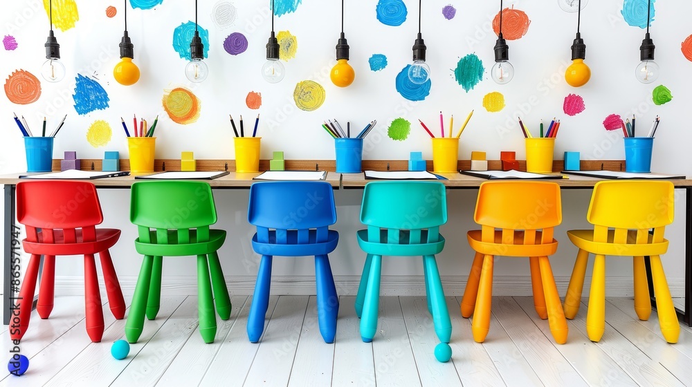 Classroom board with chair for interactive teaching on white background Classroom board with chair for interactive teaching on white background