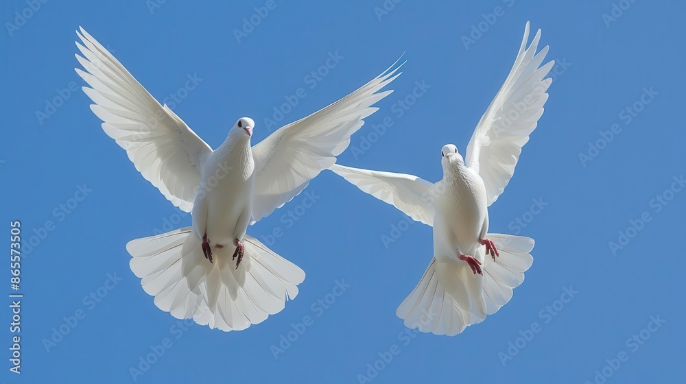graceful pair of white doves soaring in unison against clear blue sky wings outstretched embodying peace and harmony graceful pair of white doves soaring in unison against clear blue sky wings outstretched embodying peace and harmony