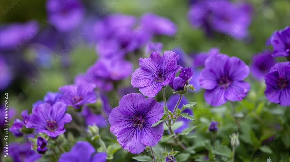 Purple flowers in the garden are shown in a close up shot Purple flowers in the garden are shown in a close up shot