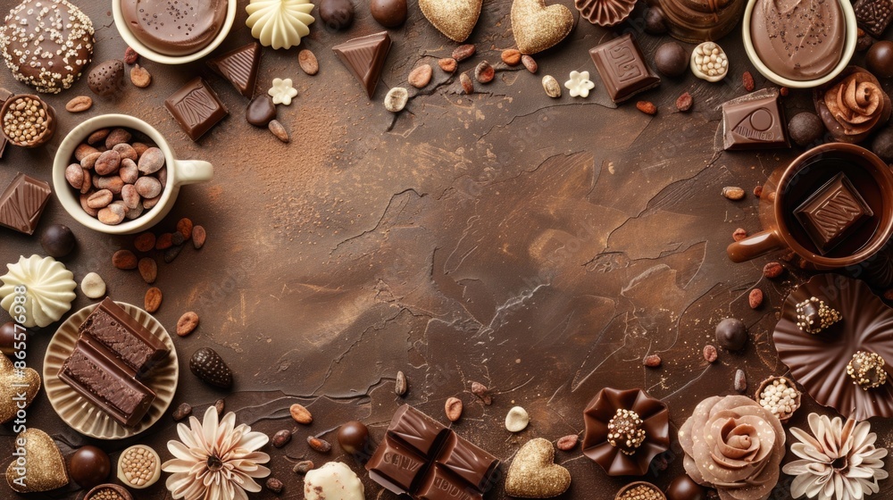 Modern Chocolate Day Background with Various Chocolate Treats. Modern Chocolate Day Background with Various Chocolate Treats.