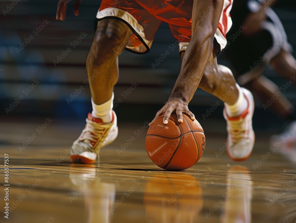 Fototapeta premium Basketball player dribbling close up
