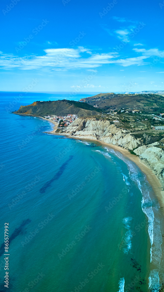 Fototapeta premium Scala dei Turchi. Punta Grande. Enchanted Coastline of Sicily. Drone view, Sicily, Italy.