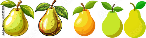 Set of Five Vector Pears on a Transparent Background