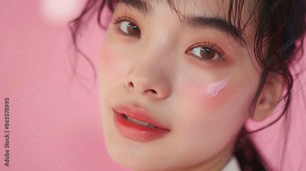 Close-Up Portrait of a Young Woman with Skin Care Product Close-Up Portrait of a Young Woman with Skin Care Product