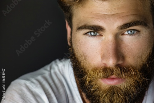 Handsome Man Portrait. Casual Bearded Adult with Brown Hair Expressing Fun Facial Expression