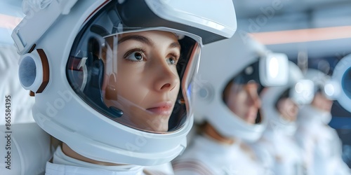 Collaboration between film crew, stunt women, and astronaut on virtual reality set. Concept Film Production, Virtual Reality, Stunt Performers, Astronaut, Collaboration