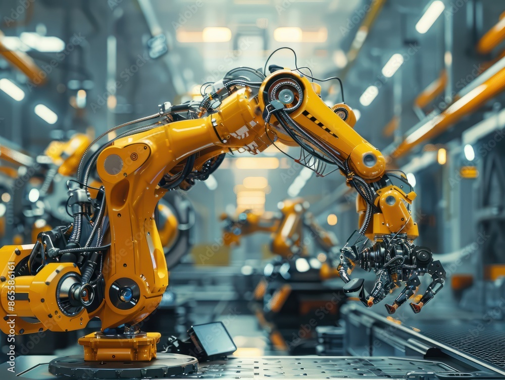 Advanced robotics technology in a modern industrial manufacturing setting Advanced robotics technology in a modern industrial manufacturing setting