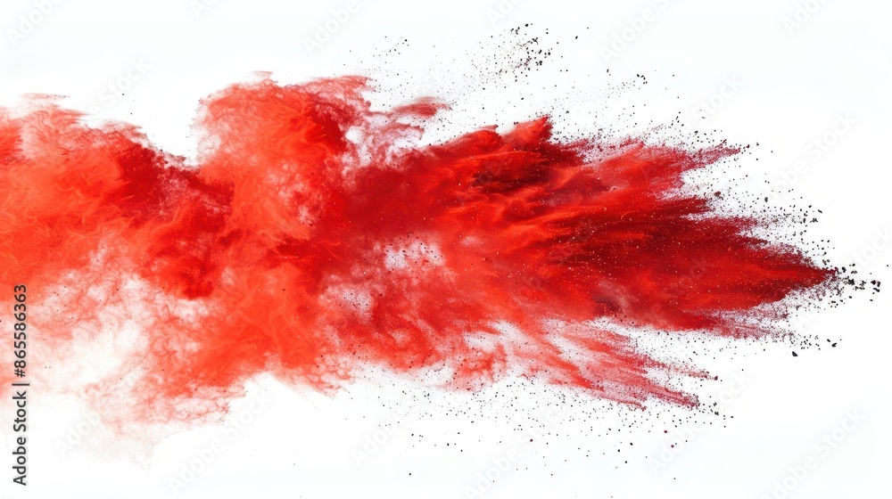 explosive burst of vibrant red powder against a stark white background frozen in time the powder forms intricate cloudlike shapes showcasing texture and movement in a visually striking display explosive burst of vibrant red powder against a stark white background frozen in time the powder forms intricate cloudlike shapes showcasing texture and movement in a visually striking display