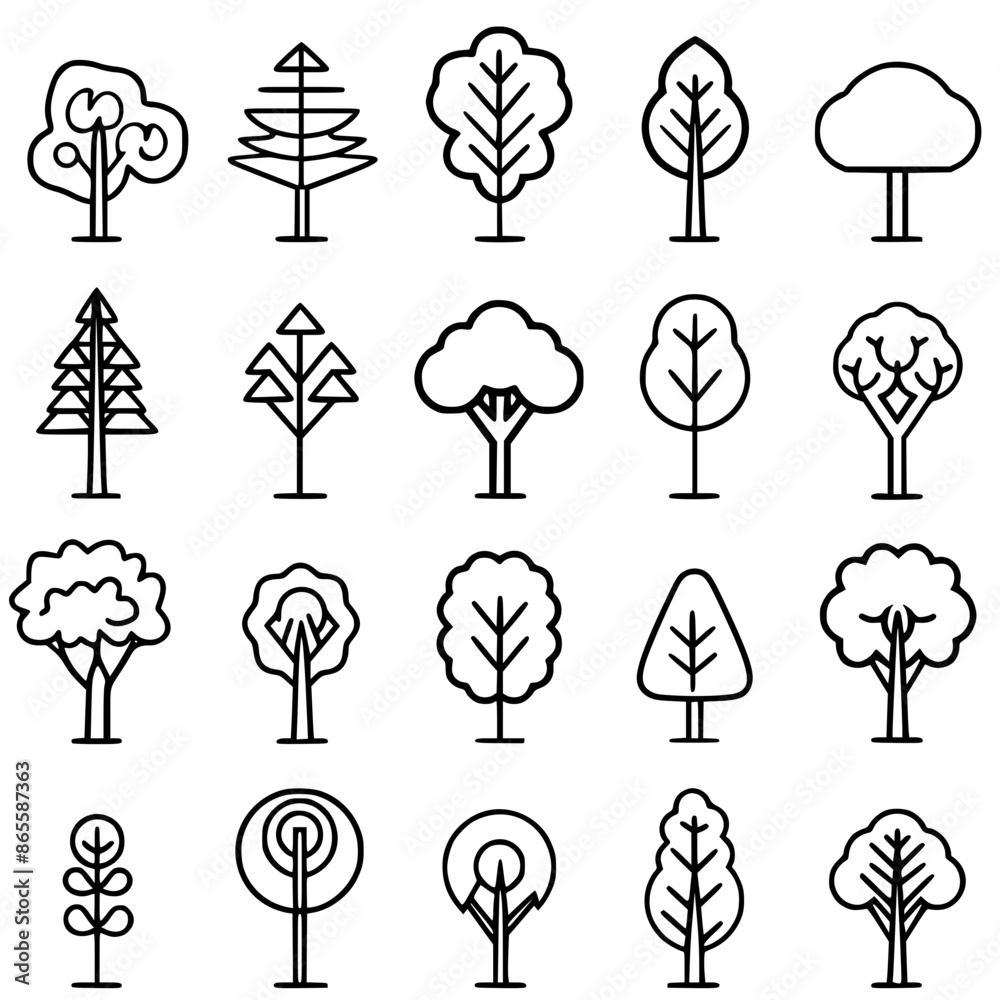 Fototapeta premium Tree Icon, Tree Vector, Tree illustration, palm tree icon, palm tree svg, Christmas tree svg, ecosystem, growth, horizontal, icon set, outline, panoramic, abstract, illustration, shape, birch tree, fi