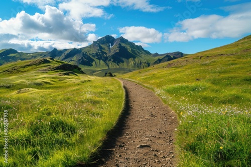 Hiking Path at Kerlingafjoll Mountains in Central Iceland. Nature Trail through Rural Iceland. photo