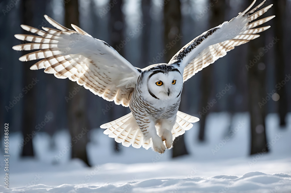 The snowy owl in flight, Bubo scandiacus, polar owl, white owl, Arctic owl, animals and wildlife background, wallpaper