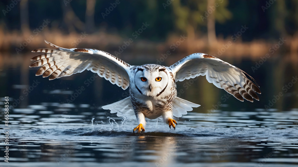 The snowy owl in flight, Bubo scandiacus, polar owl, white owl, Arctic owl, animals and wildlife background, wallpaper