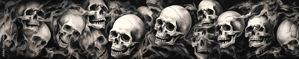 Obraz premium Digital Illustration of Multiple Skulls Surrounded by Smoke