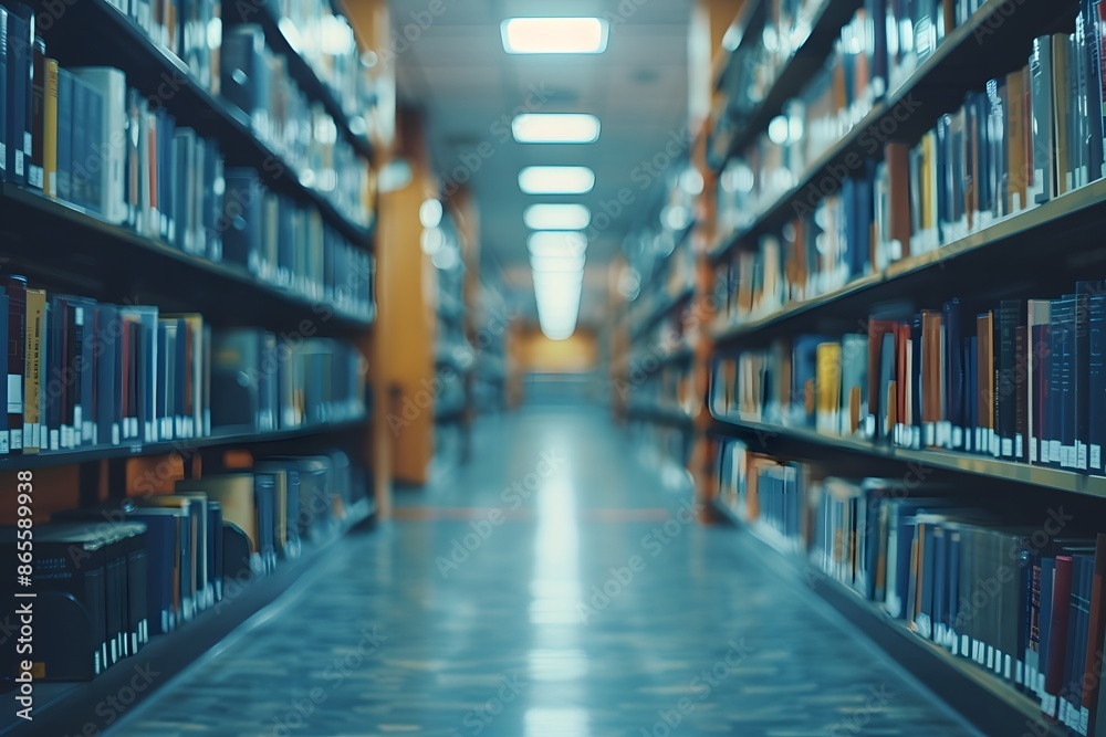 Serene Library Aisle with Endless Rows of Books Serene Library Aisle with Endless Rows of Books