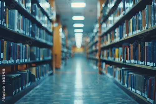 Serene Library Aisle with Endless Rows of Books