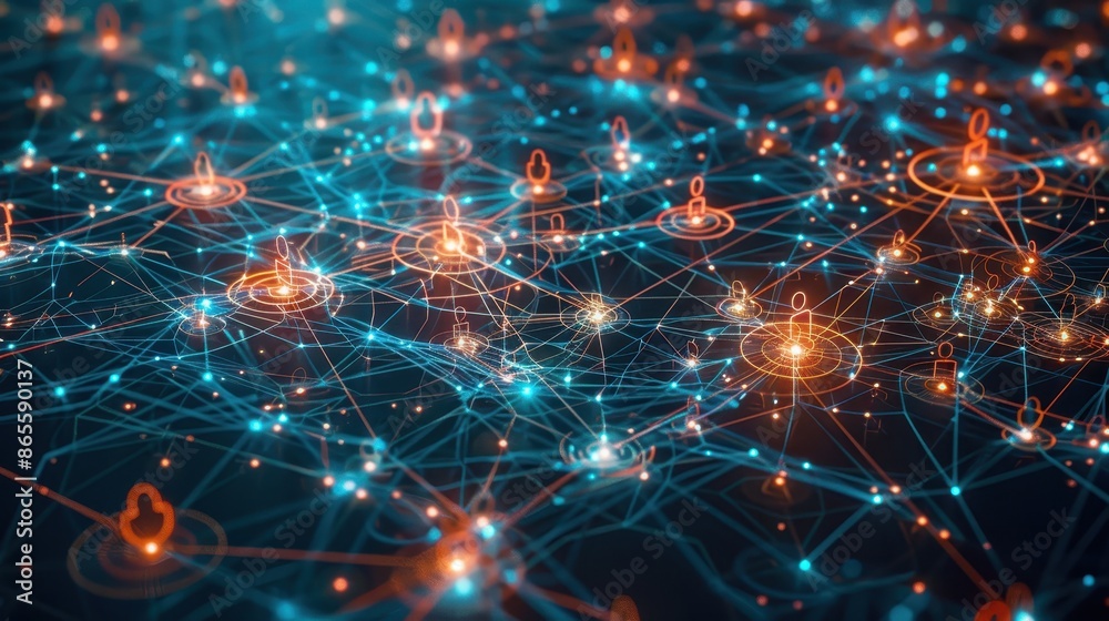 A colorful image of people connected by lines. Concept of community and interconnectedness A colorful image of people connected by lines. Concept of community and interconnectedness