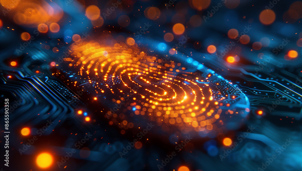 Fergency blue glowing digital identity biometric technology concept ...