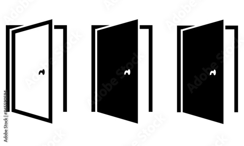 Open door vectors in white and black, black and white and black and knockout isolated on a white or transparent background