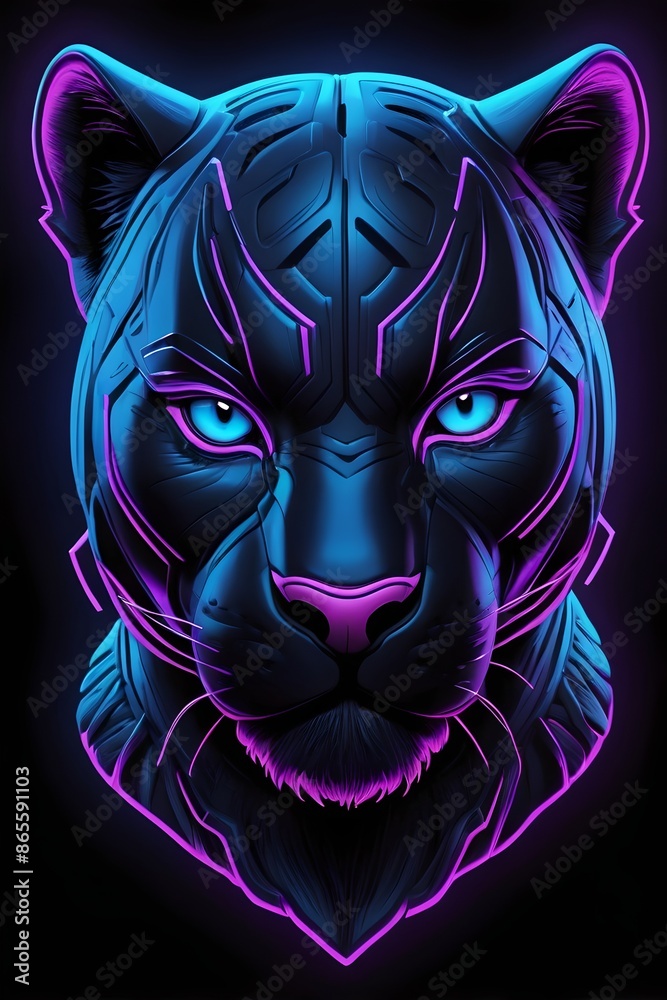 a design [black panther], [headshot] [soft neon light], 3d t-shirt art, vector art, generative ai