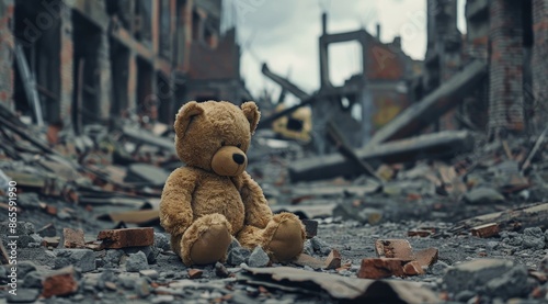 A Teddy Bear in the Rubble of a Destroyed City