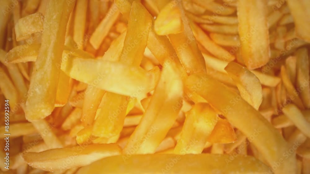 Super Slow Motion Shot of Falling French Fries Followed by Camera at 1000 fps. Super Slow Motion Shot of Falling French Fries Followed by Camera at 1000 fps.